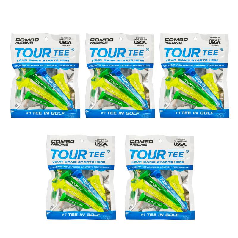 【5パックセット】TOUR TEE COMBO NEONS BLUE ツアーティー コンボ ネオンブルー T-490 5本入り USGAR&Aルール適合 2024年 カラフル 蛍光色/クリア ゴルフティー
