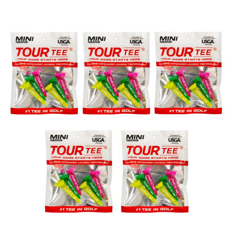【5パックセット】TOUR TEE MINI NEONS ツアーティー ミニ ネオン T-491 46mm 6本入り USGAR&Aルール適合 2024年 カラフル 蛍光色/クリア ティーアップしやすい ゴルフティー