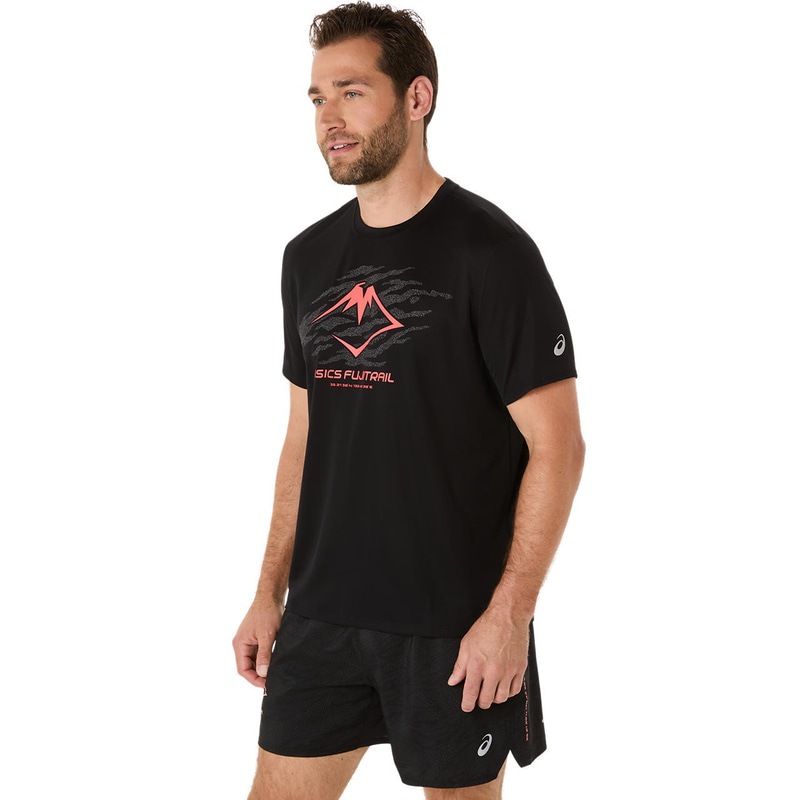 アシックス FUJITRAILロゴ半袖シャツ 2011C981-003 ランニング メンズ 半袖トップス ブラック ASICS