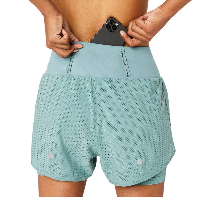 アシックス ROAD 2-N-1 3.5IN SHORT 2012D038-301 ランニング レディース シュートパンツ グリーン ASICS