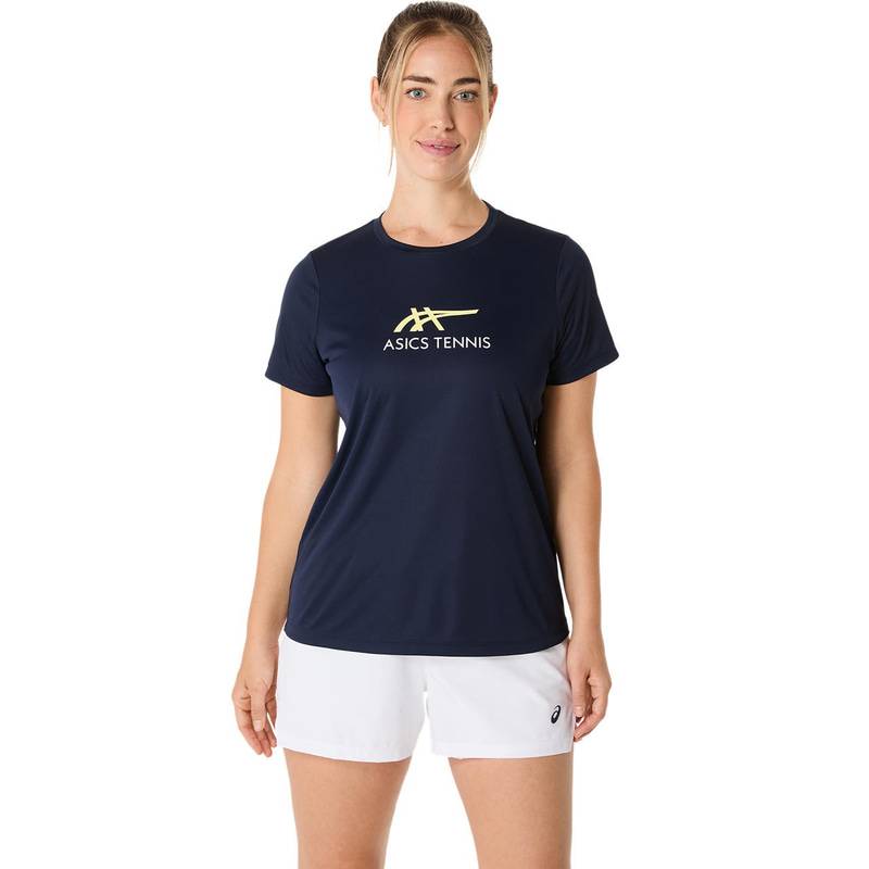 アシックス WOMEN COURT TENNIS GRAPHI 2042A322-405 テニス レディース 半袖トップス ネイビー ASICS
