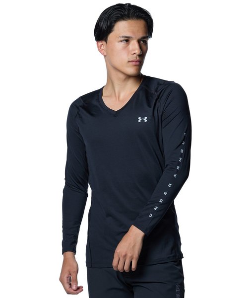 アンダーアーマー UAヒートギア フィッティド ロングスリーブ Vネック シャツ 1371673-001 Black/ModGray メンズ ゴルフ UNDER ARMOUR