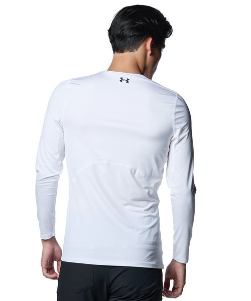 アンダーアーマー UAヒートギア フィッティド ロングスリーブ Vネック シャツ 1371673-100 White/Black メンズ ゴルフ UNDER ARMOUR