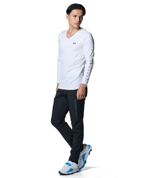 アンダーアーマー UAヒートギア フィッティド ロングスリーブ Vネック シャツ 1371673-100 White/Black メンズ ゴルフ UNDER ARMOUR
