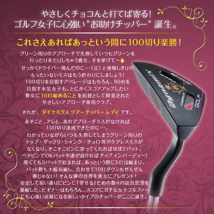 レフティ チッパー 33インチ ロフト32度 スチールシャフト 極太グリップ ダイナゴルフ ツアー 左利き 左用 レディ ウィメンズ 女性用【ワークスゴルフ】