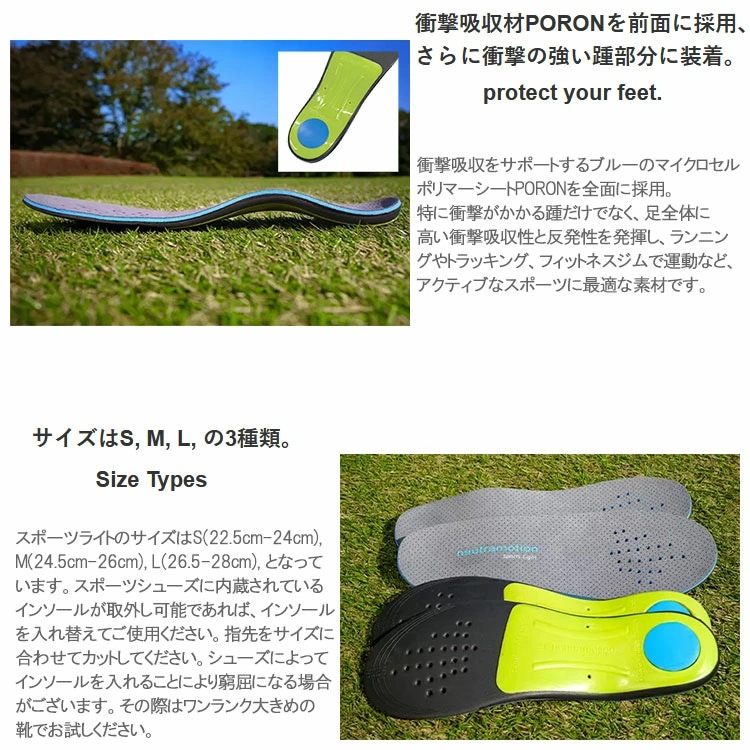 Neutramotion ニュートラモーション スポーツ ライト SPORTS LIGHT インソール Muziik ムジーク 超軽量タイプ PORON 衝撃吸収材 厚め スポーツ 中敷き