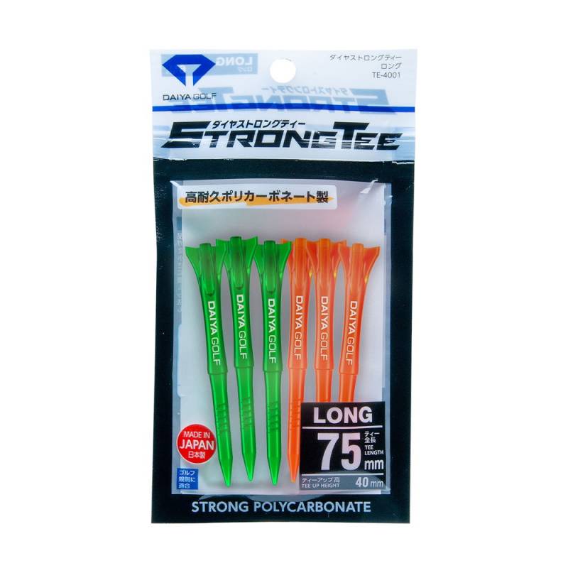 ダイヤゴルフ ストロングティー ロング 6本入 TE-4001B DAIYA GOLF STRONG 全長75mm グリーン＆オレンジ（B） ティーアップ高40mm