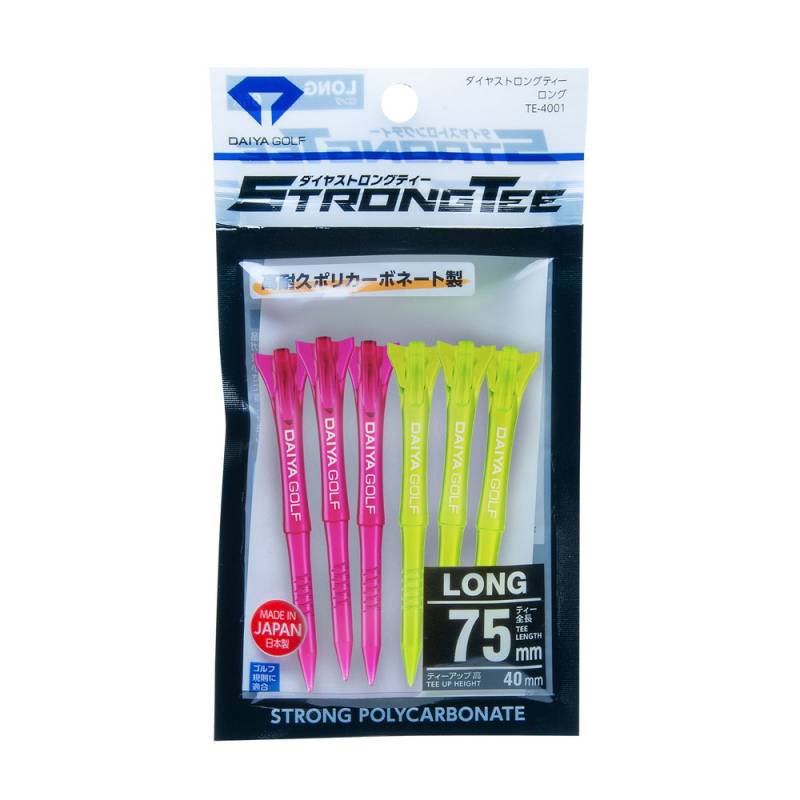ダイヤゴルフ ストロングティー ロング 6本入 TE-4001C DAIYA GOLF STRONG 全長75mm ピンク＆イエロー（C） ティーアップ高40mm