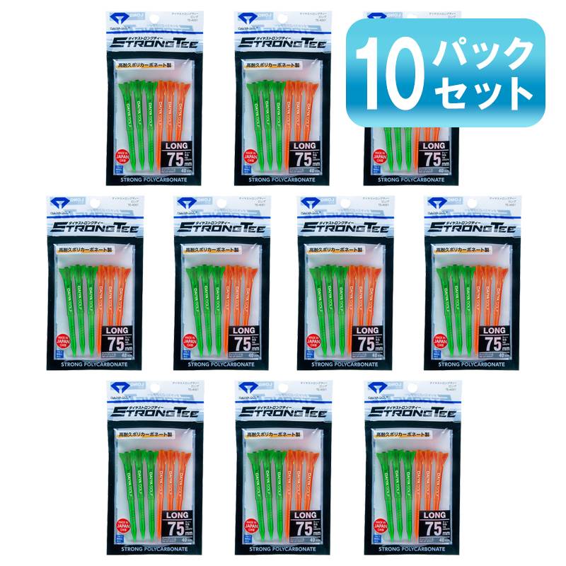 【10パックセット】ダイヤゴルフ ストロングティー ロング 6本入 TE-4001B DAIYA GOLF STRONG 全長75mm グリーン＆オレンジ（B） ティーアップ高40mm