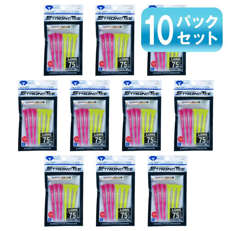 【10パックセット】ダイヤゴルフ ストロングティー ロング 6本入 TE-4001C DAIYA GOLF STRONG 全長75mm ピンク＆イエロー（C） ティーアップ高40mm