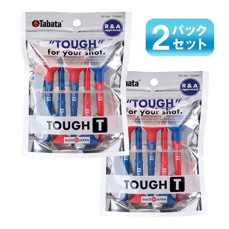 【2パックセット】タバタ ゴルフティー タフティー 5本入 TOUGH Tee GV1424 ブルーxレッド 全長80mm ティーアップ高40mm 折れにくい 丈夫な ボールが乗せやすい 高さガイド付き ゴルフ 日本製
