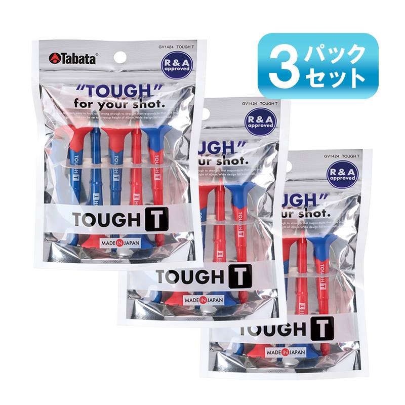 【3パックセット】タバタ ゴルフティー タフティー 5本入 TOUGH Tee GV1424 ブルーxレッド 全長80mm ティーアップ高40mm 折れにくい 丈夫な ボールが乗せやすい 高さガイド付き ゴルフ 日本製