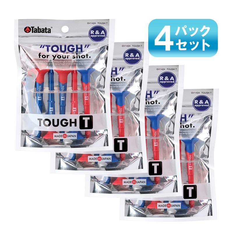 【4パックセット】タバタ ゴルフティー タフティー 5本入 TOUGH Tee GV1424 ブルーxレッド 全長80mm ティーアップ高40mm 折れにくい 丈夫な ボールが乗せやすい 高さガイド付き ゴルフ 日本製