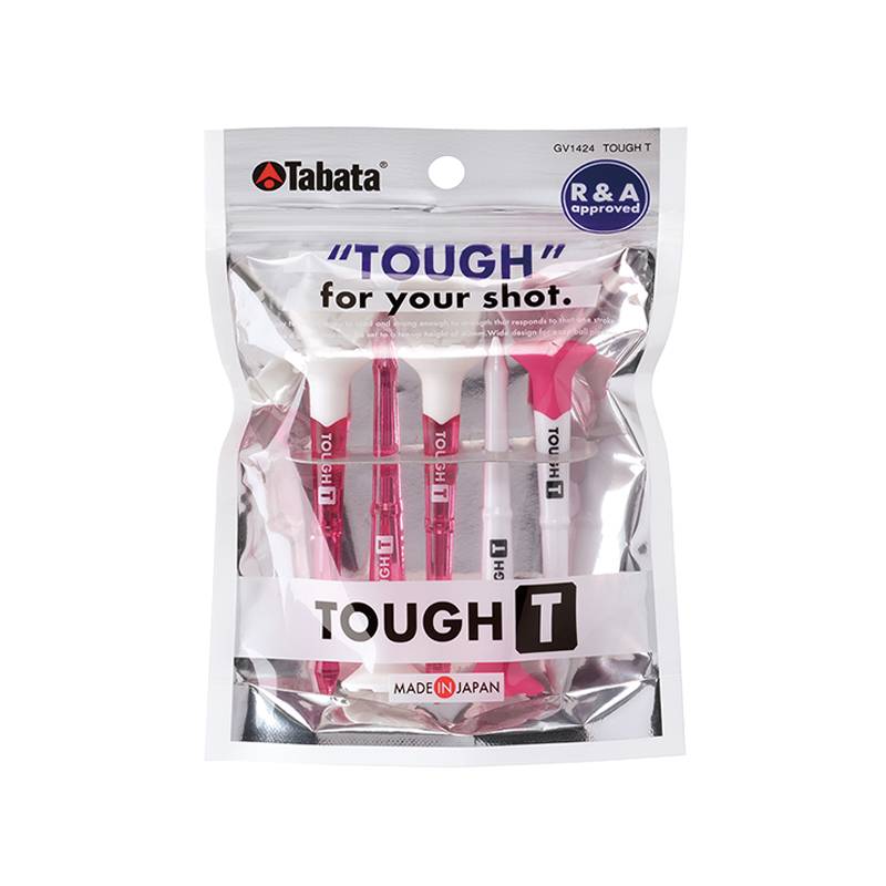 タバタ ゴルフティー タフティー 5本入 TOUGH Tee GV1424 ピンクxホワイト 全長80mm ティーアップ高40mm 折れにくい 丈夫な ボールが乗せやすい 高さガイド付き ゴルフ 日本製
