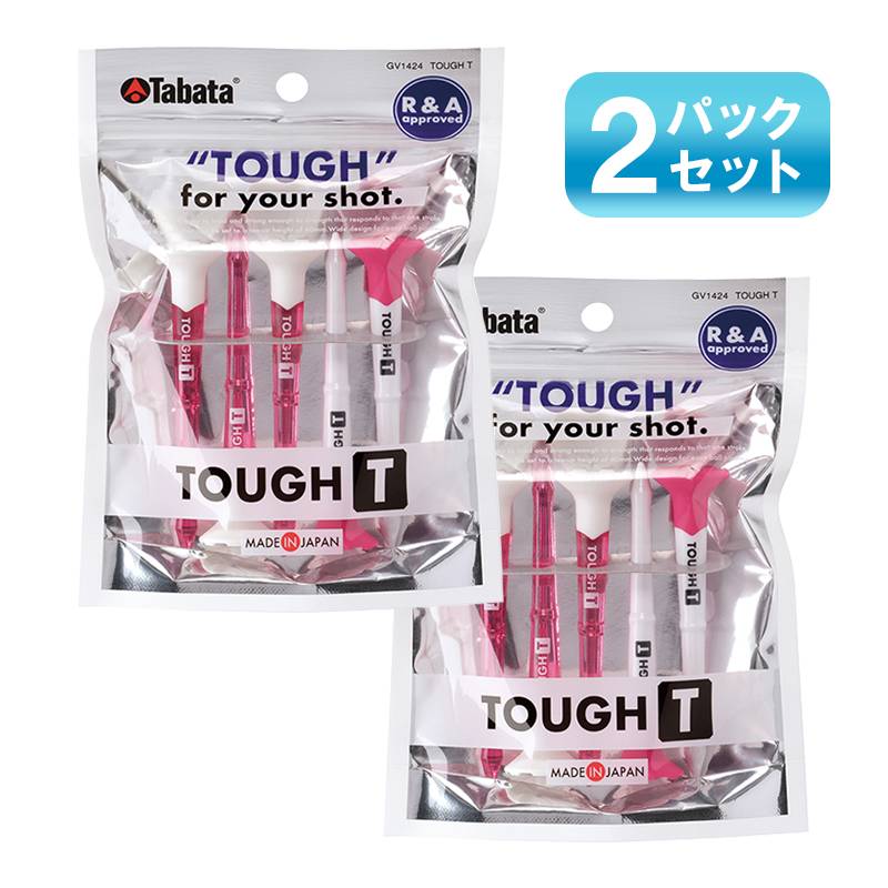 【2パックセット】タバタ ゴルフティー タフティー 5本入 TOUGH Tee GV1424 ピンクxホワイト 全長80mm ティーアップ高40mm 折れにくい 丈夫な ボールが乗せやすい 高さガイド付き ゴルフ 日本製