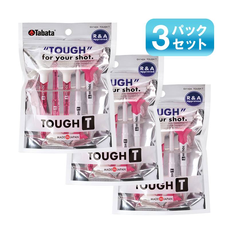 【3パックセット】タバタ ゴルフティー タフティー 5本入 TOUGH Tee GV1424 ピンクxホワイト 全長80mm ティーアップ高40mm 折れにくい 丈夫な ボールが乗せやすい 高さガイド付き ゴルフ 日本製