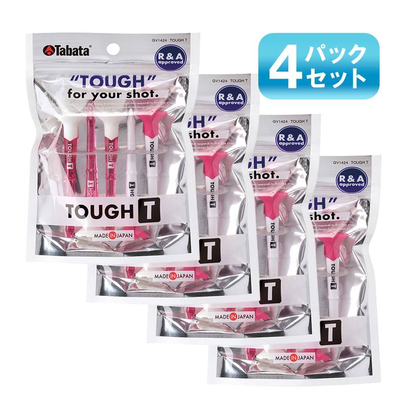 【4パックセット】タバタ ゴルフティー タフティー 5本入 TOUGH Tee GV1424 ピンクxホワイト 全長80mm ティーアップ高40mm 折れにくい 丈夫な ボールが乗せやすい 高さガイド付き ゴルフ 日本製