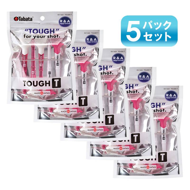 【5パックセット】タバタ ゴルフティー タフティー 5本入 TOUGH Tee GV1424 ピンクxホワイト 全長80mm ティーアップ高40mm 折れにくい 丈夫な ボールが乗せやすい 高さガイド付き ゴルフ 日本製