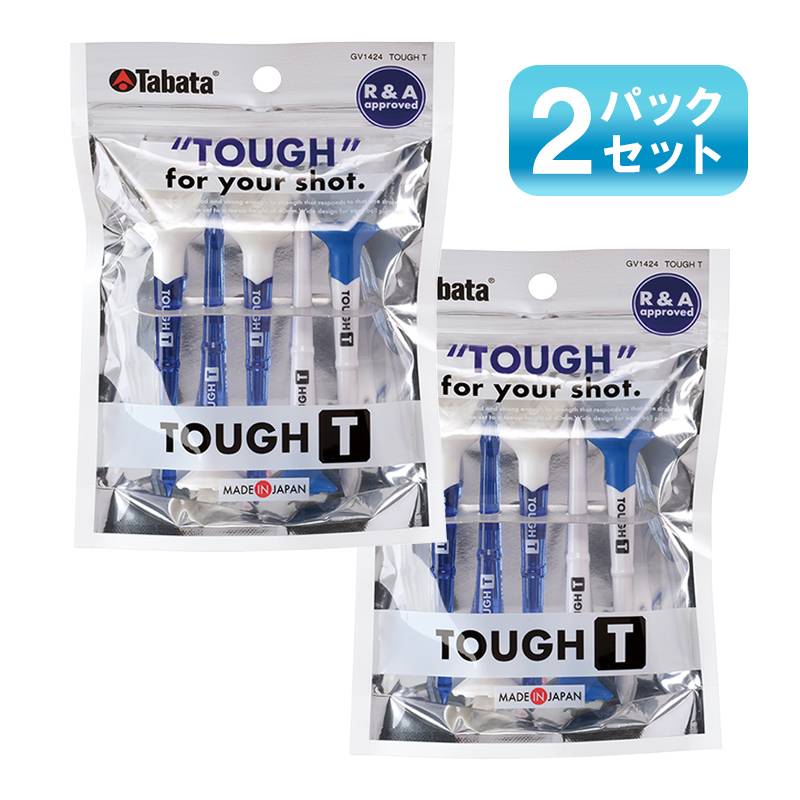 【2パックセット】タバタ ゴルフティー タフティー 5本入 TOUGH Tee GV1424 ブルーxホワイト 全長80mm ティーアップ高40mm 折れにくい 丈夫な ボールが乗せやすい 高さガイド付き ゴルフ 日本製