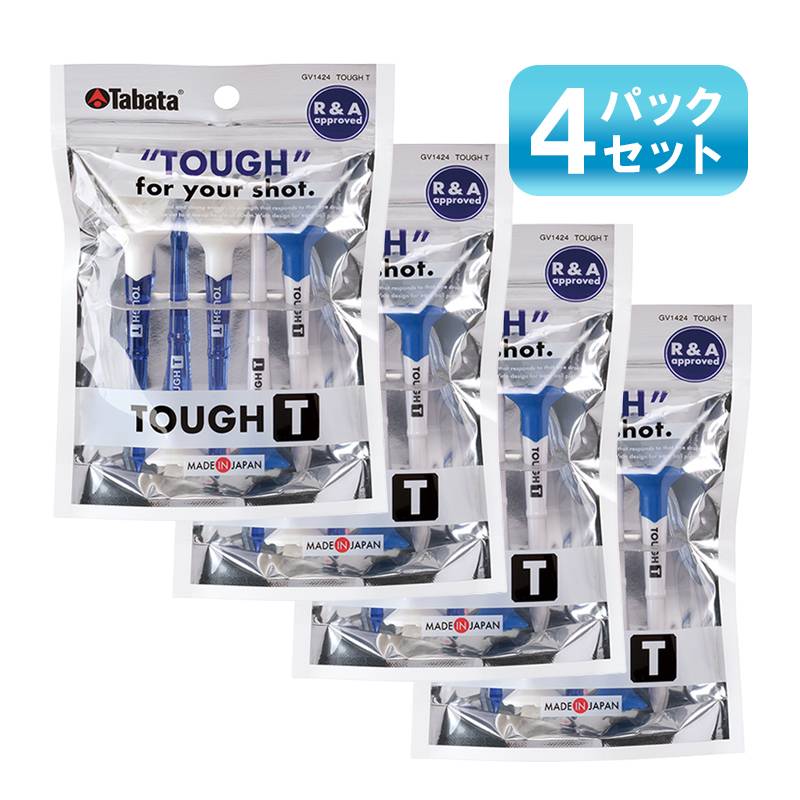 【4パックセット】タバタ ゴルフティー タフティー 5本入 TOUGH Tee GV1424 ブルーxホワイト 全長80mm ティーアップ高40mm 折れにくい 丈夫な ボールが乗せやすい 高さガイド付き ゴルフ 日本製