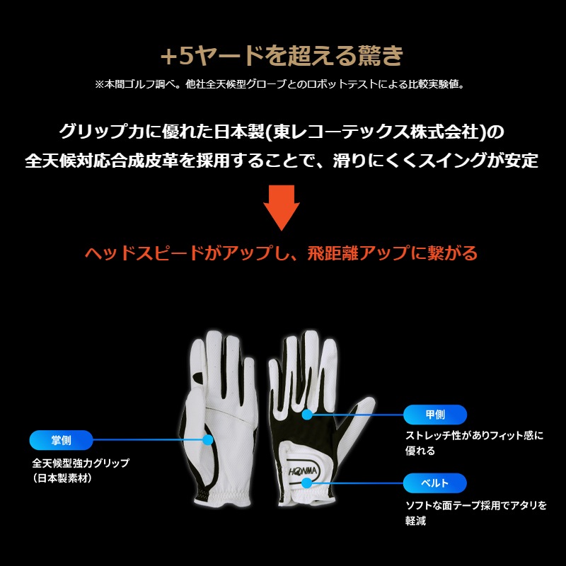 【5枚セット】ホンマゴルフ ゴルフグローブ HONMA GC13001 レディース ピンク +5ヤードを超える驚き！驚異のグリップ力 東レコーテックス合成皮革