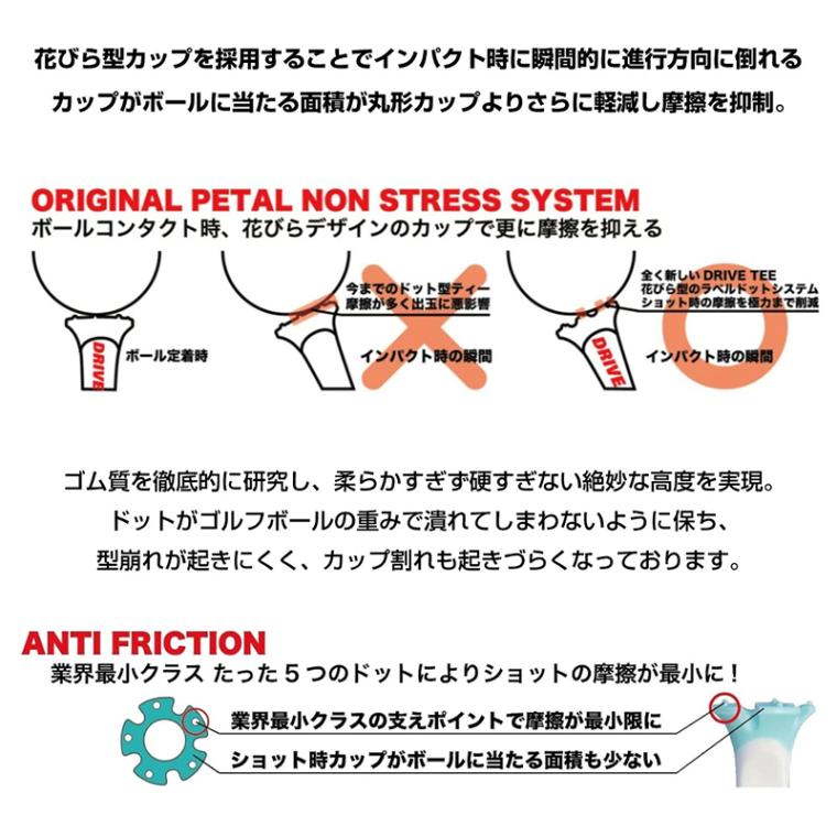 【3パックセット】DRIVE TEE STAR MIX ドライブティー スター ミックス 5本入り ゴルフ ティー R&A USGAルール適合 花びら型 低摩擦 飛距離アップ 高耐久 コンペ