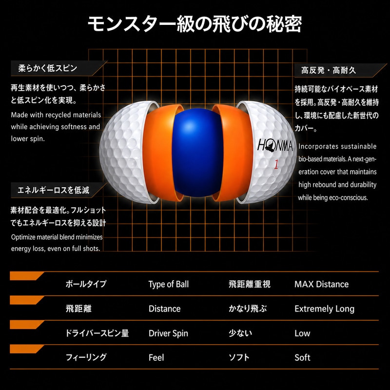 【3ダースセット】ホンマゴルフ ボール 26’ D1 SPEEDMONSTER 2026年モデル D1 スピードモンスター 1ダース(12個入り)ゴルフボール 日本正規品【BT2504】