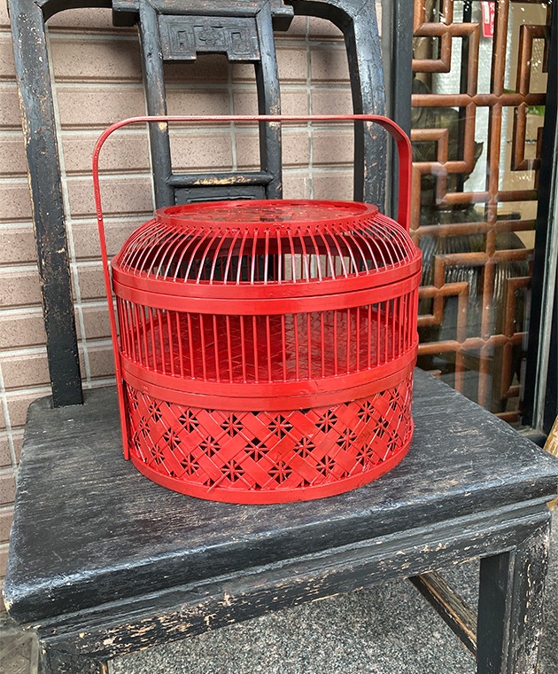 竹製 二段式バスケット アンティークレッド | シノワズリ