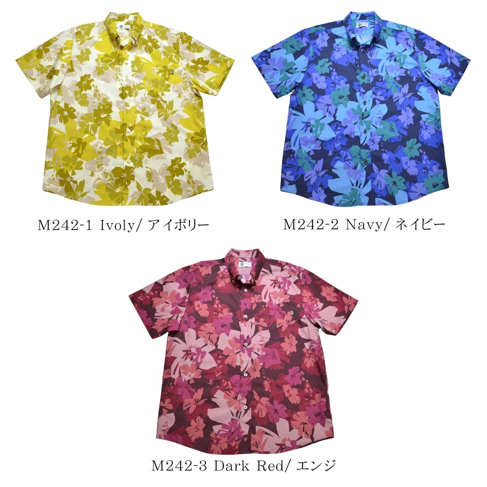 メンズ カッティングフラワー ボタンダウン(レギュラーフィット) | (MANGOPLUS マンゴプラス メンズ かりゆしウェア アロハシャツ)