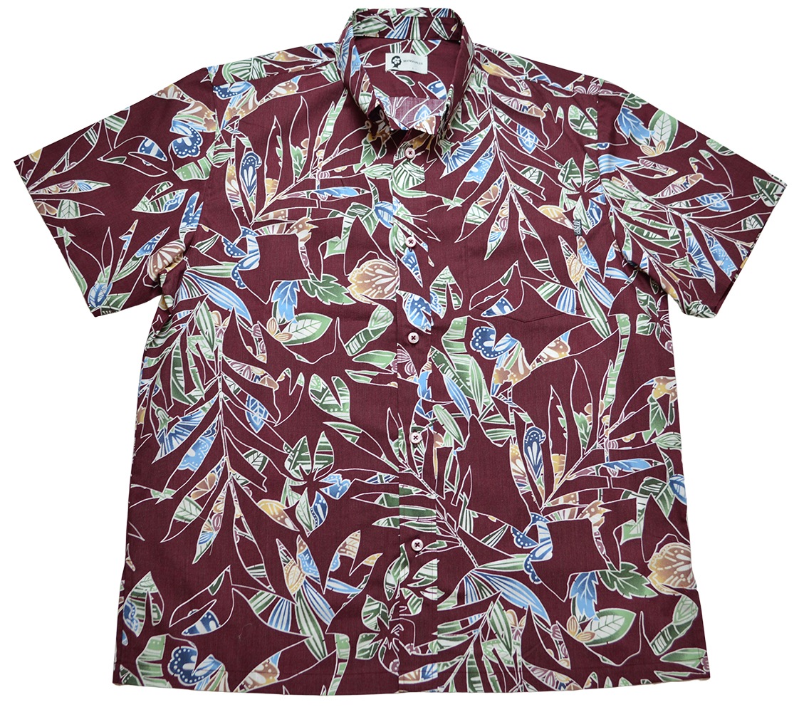 メンズ ビンガタリーフ ボタンダウン(レギュラーフィット) | (MANGOPLUS マンゴプラス メンズ かりゆしウェア アロハシャツ)