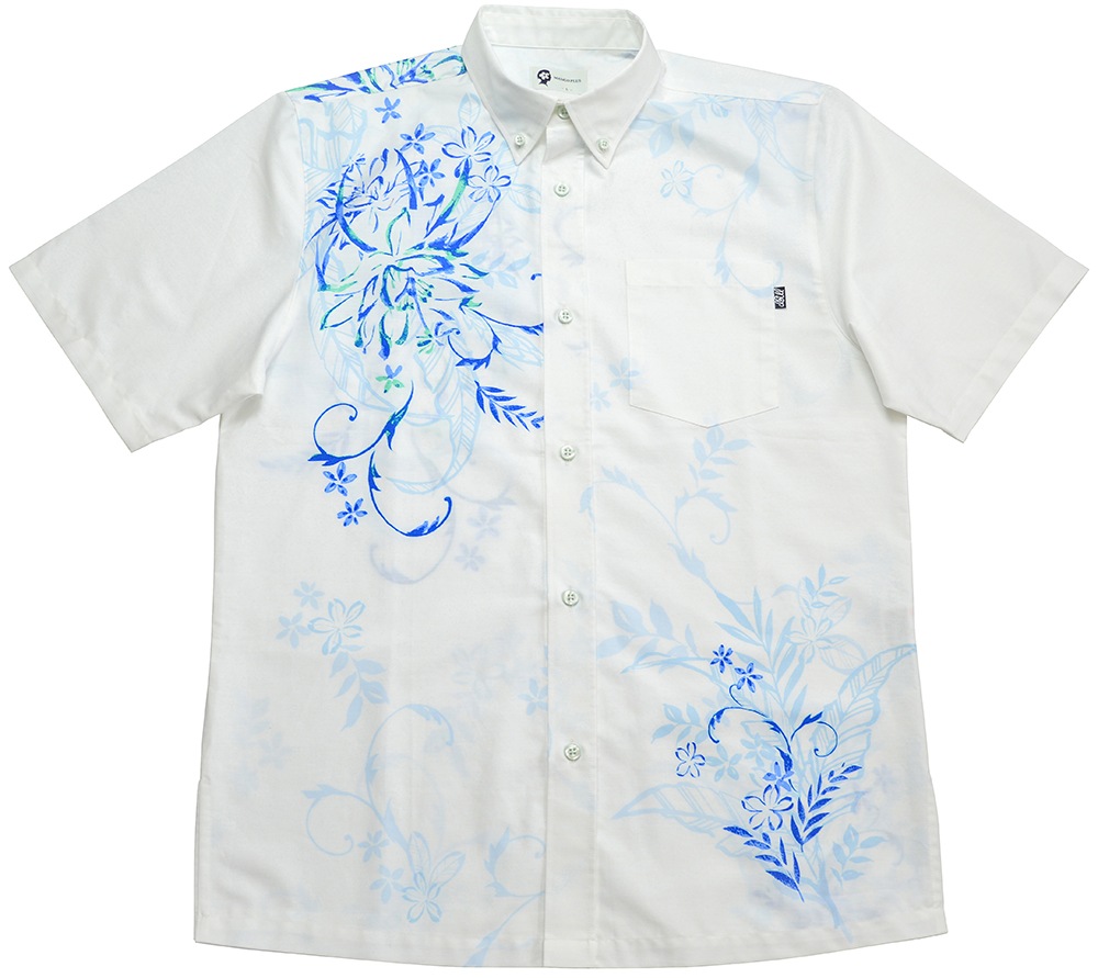 かりゆしウェア かりゆし メンズ 月下美人パネル ボタンダウン ビジネスフィット MANGOPLUS マンゴプラス メンズ アロハシャツ 結婚式 ウェディング 結婚 プレゼント ギフト