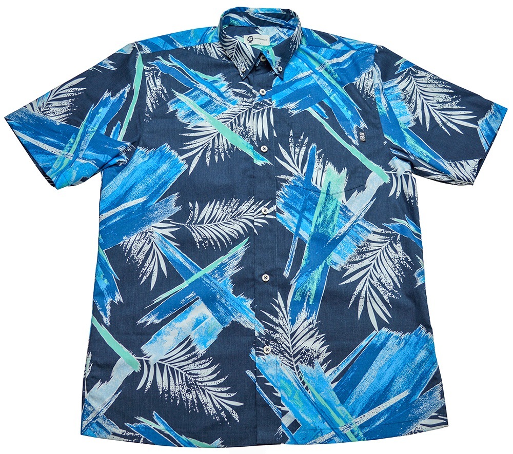 メンズ リーフクロスアート ボタンダウン(ビジネスフィット) | (MANGOPLUS マンゴプラス メンズ かりゆしウェア アロハシャツ)