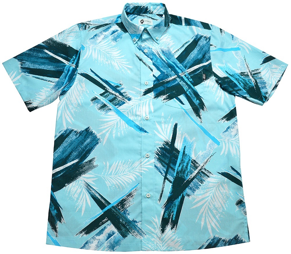 メンズ リーフクロスアート ボタンダウン(ビジネスフィット) | (MANGOPLUS マンゴプラス メンズ かりゆしウェア アロハシャツ)