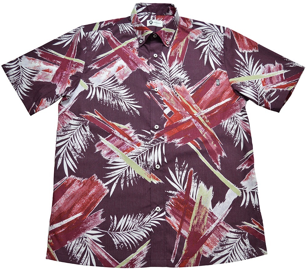 メンズ リーフクロスアート ボタンダウン(ビジネスフィット) | (MANGOPLUS マンゴプラス メンズ かりゆしウェア アロハシャツ)