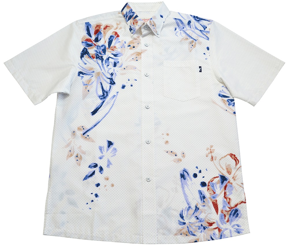 メンズ トライアングルアート ボタンダウン(ビジネスフィット) | (メンズ KUINA クイナ かりゆし アロハシャツ)