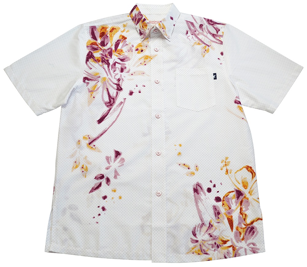 メンズ トライアングルアート ボタンダウン(ビジネスフィット) | (メンズ KUINA クイナ かりゆし アロハシャツ)