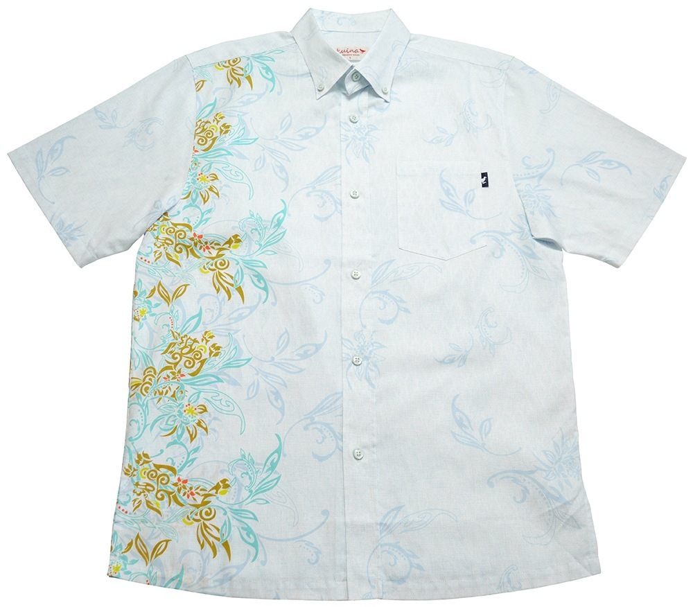 メンズ シーサーリーフボーダー ボタンダウン（ビジネスフィット） | (メンズ KUINA クイナ かりゆし アロハシャツ)