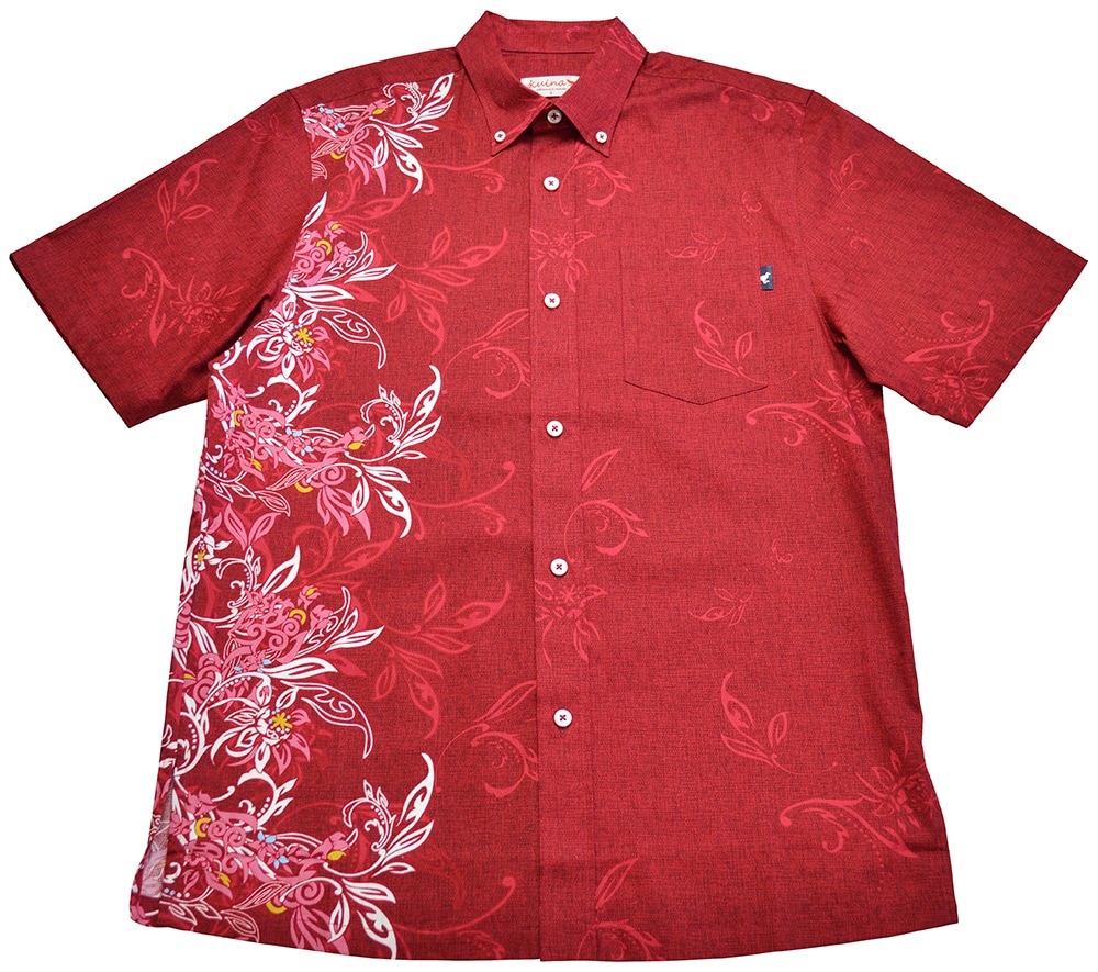 メンズ シーサーリーフボーダー ボタンダウン（ビジネスフィット） | (メンズ KUINA クイナ かりゆし アロハシャツ)