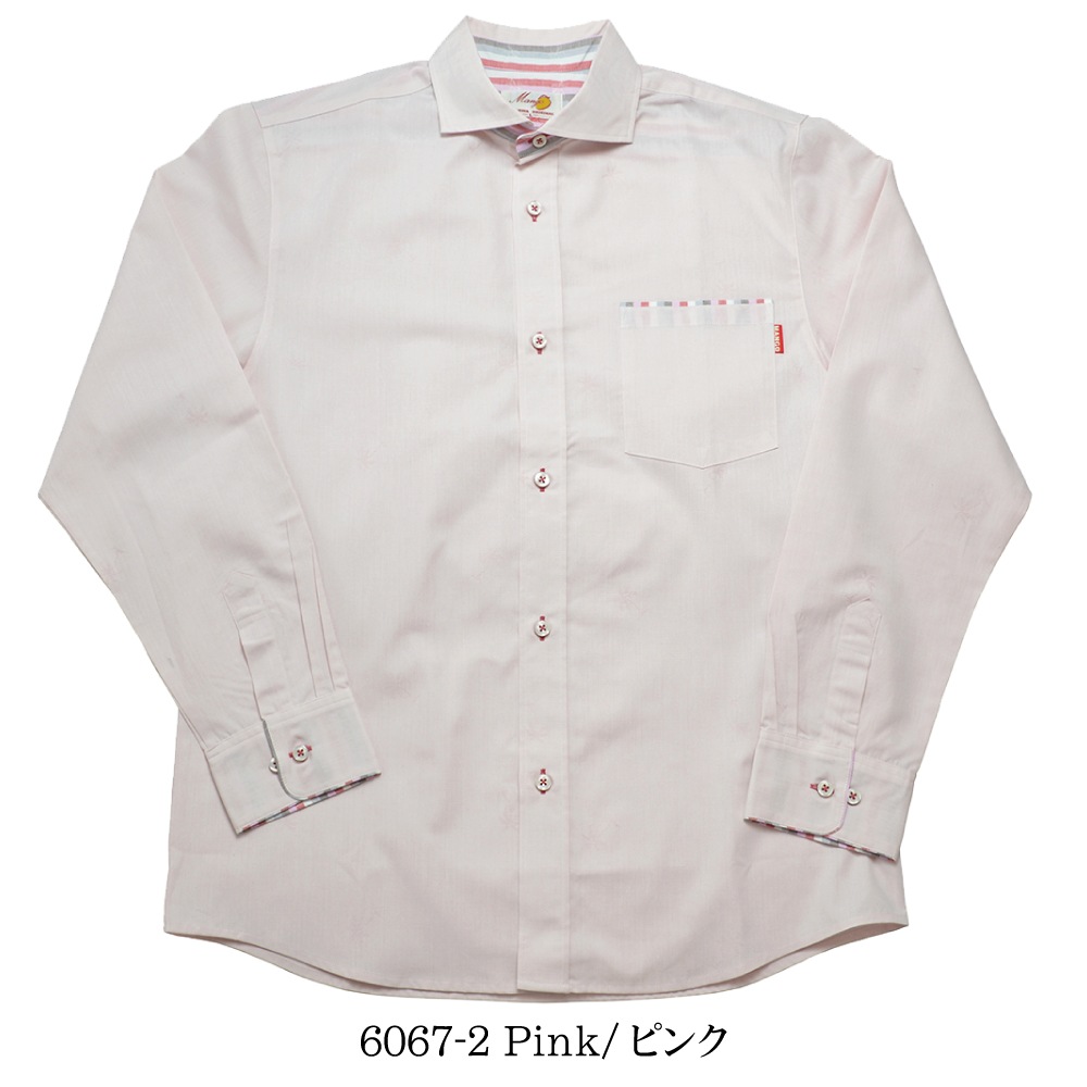 No.123 かりゆしウェアメンズ長袖 長袖 かりゆしウェア リトルパーム ワイドカラー （ビジネス