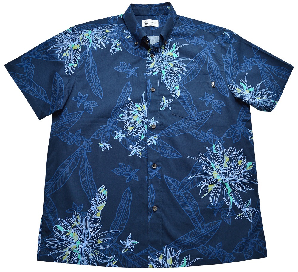 メンズ 線画月下美人 ボタンダウン(レギュラーフィット) | (MANGOPLUS マンゴプラス メンズ かりゆしウェア 沖縄 アロハシャツ)