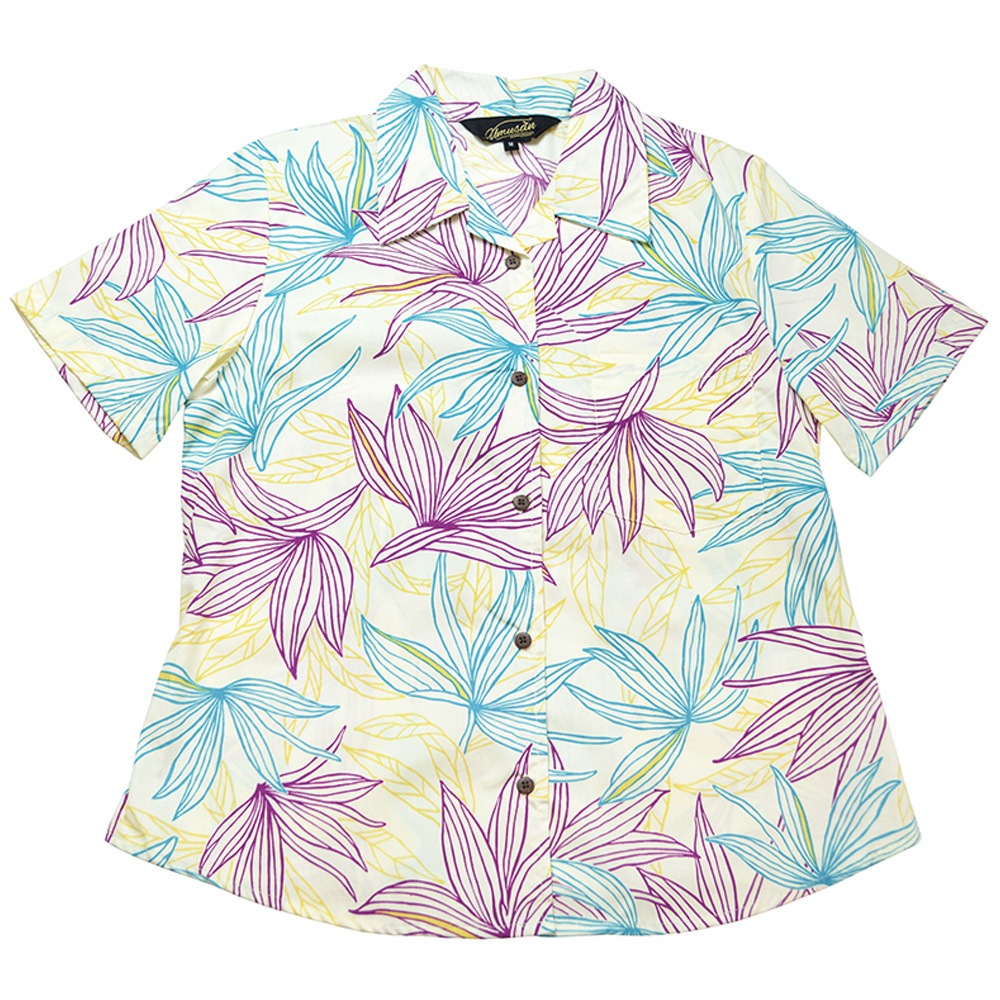 レディース アロハシャツ ス カラフルストレーチア オープンシャツ 沖縄 結婚式 ウェディング 結婚 プレゼント ギフト