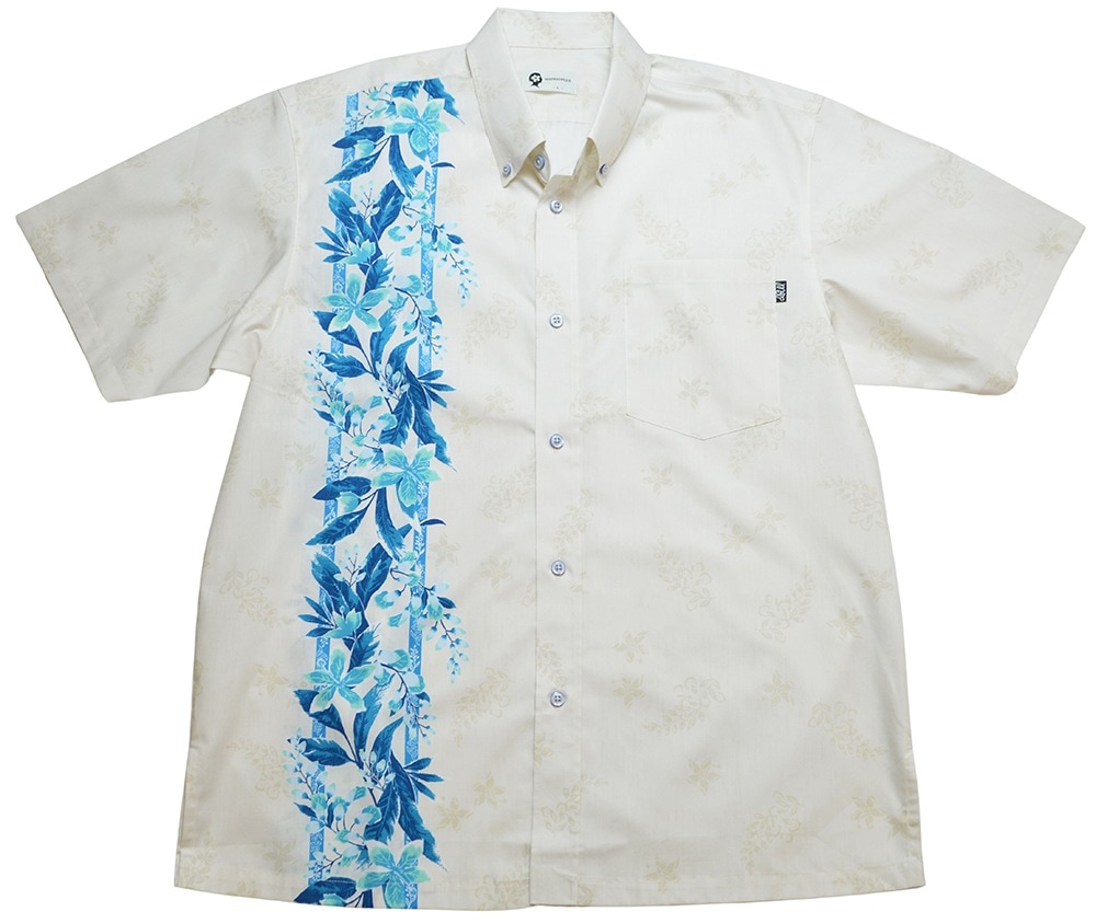 メンズ 古典月桃ボーダー ボタンダウン(ゆったりタイプ) | (MANGOPLUS マンゴプラス メンズ かりゆしウェア アロハシャツ)