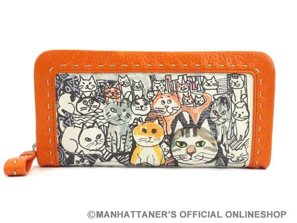 ください マンハッタナーズ 財布 Manhattaner S ピッグパース ラウンド長財布 ブルー レディース ラウンドファスナー 長財布 本革 革 猫 猫柄 猫好き ネコ ねこ 女性 女の子 おしゃれ かわいい ブランド プ きれいめ