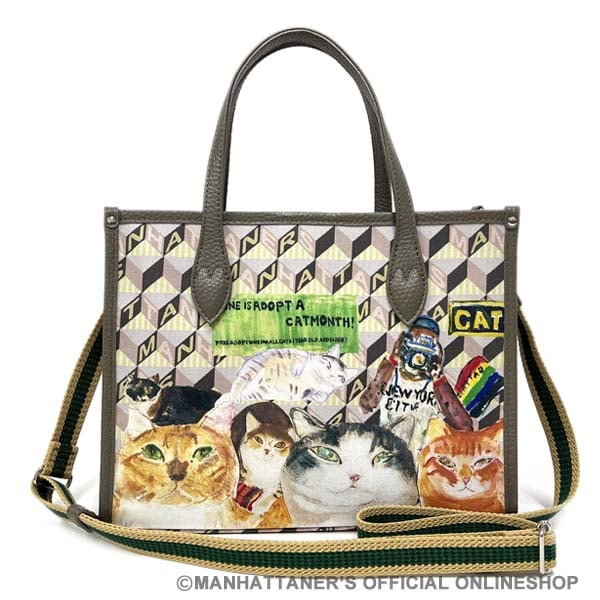 新品 マンハッタナーズ 猫 モノグラム 牛革 使い トートバッグ