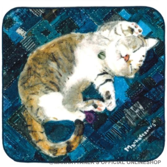 【新品☆未使用】マンハッタナーズ タオル　ハンカチ　 「ミケちゃんと藍染刺し子」 タオルハンカチ 「ミケちゃんと藍染刺し子」 | ハンカチ・タオル