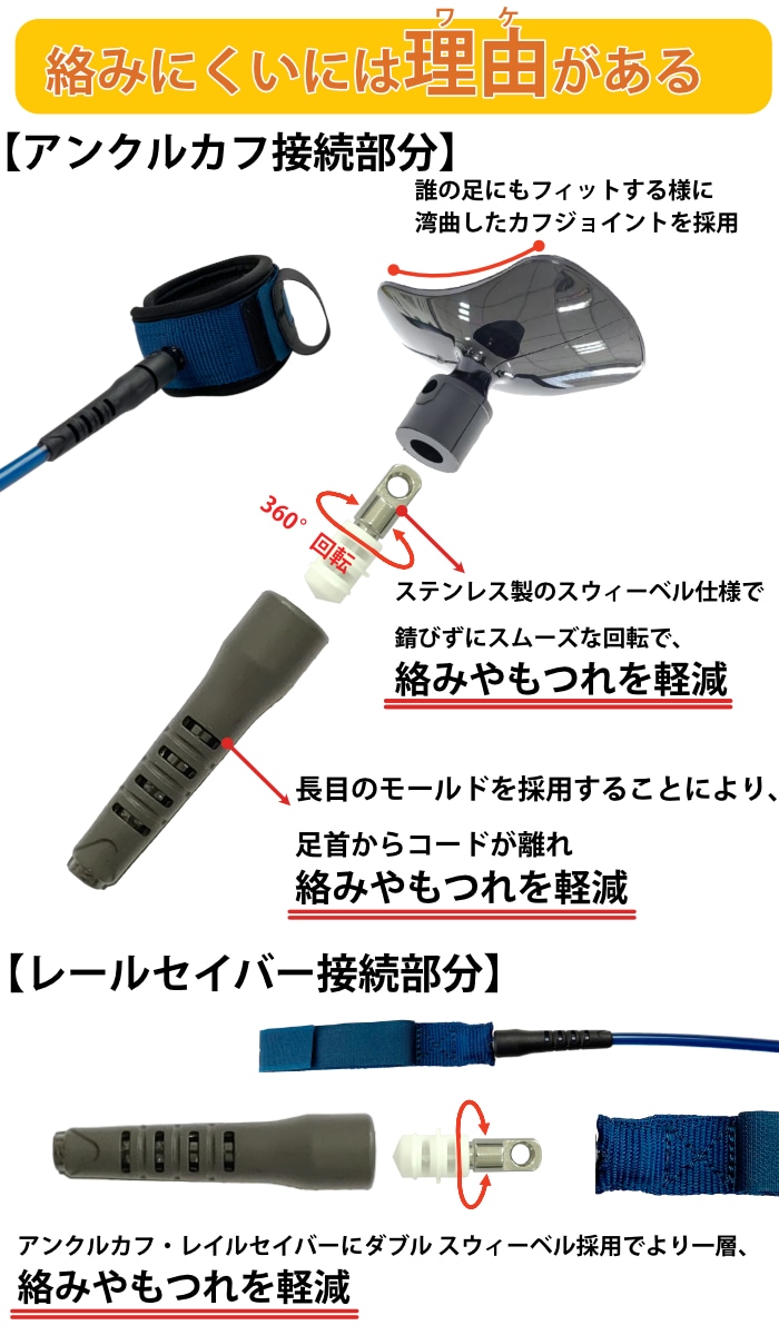リーシュコード サーフィン 7ft 絡まない NOGES ノージス プロ
