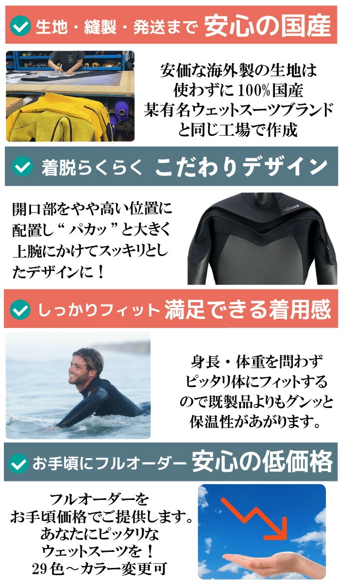 フルオーダーウェットスーツ サーフィン ウェットスーツ セミドライ