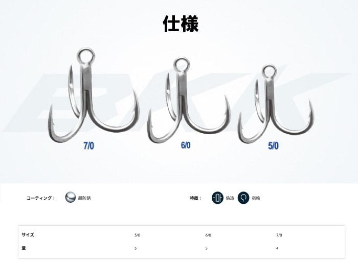 BKK GT-REX 7/0 4本入 釣り針 ビーケーケー フック トレブルフック