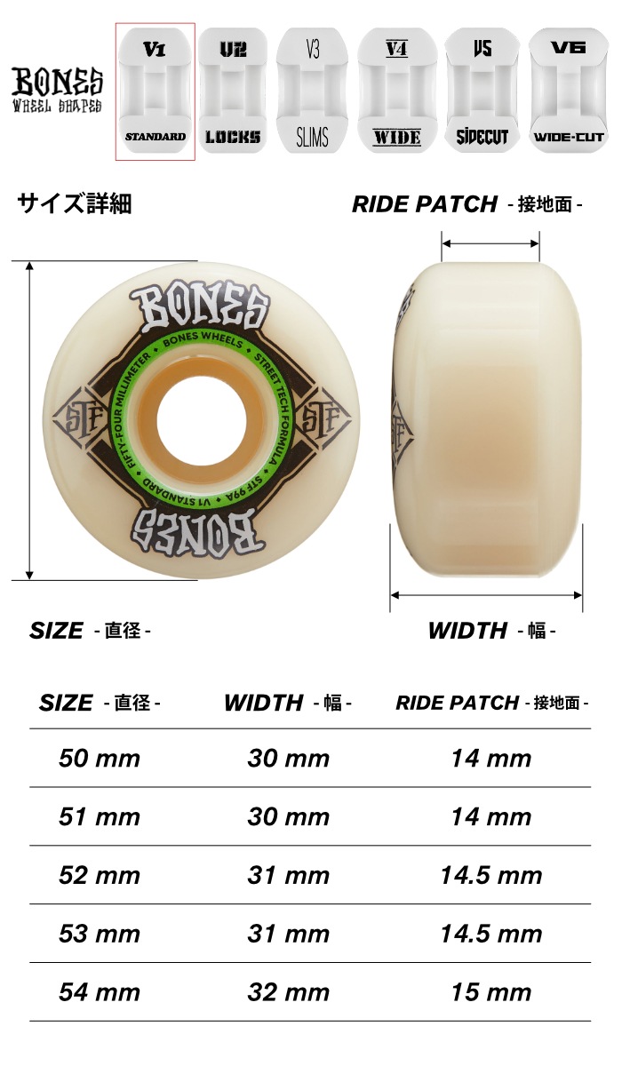 1*1様 Bones STF V1スケートボードウィール 54mm 4個セット新 毎日割】スケボー BONES ボーンズ ウィール STF V1 STANDARD 99A 51mm