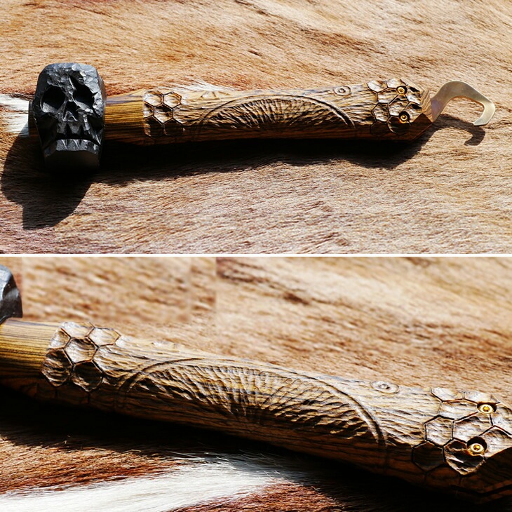 ハンマー+（プラス） ペグハンマー キャンプハンマー ペグ打ち 設営工具ハンマー 手造り 40CR合金構造用鋼 900g 高級希少銘木ボーコテ スカル 金槌 金づち テント キャンプ アウトドア バーベキュー ソロキャンプ mountain soul